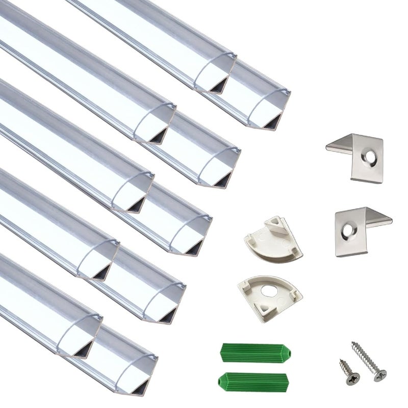 THMOOTHER 10-Pack 3.28FT V Shape LED Strip Aluminum Channel with Clear Cover, Extruded Alu Track with Transparent PC Lens and Mounting Kit,Easy Cut and Installed Corner Mount Profile (10, 3.28FT) - Image 1